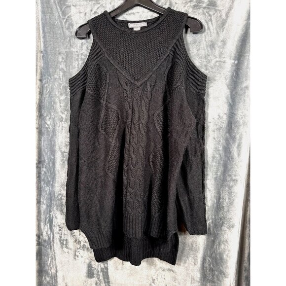 Kate & Mallory Womens Black Cold Shoulder Knit Sweater Size 1X - Picture 1 of 13